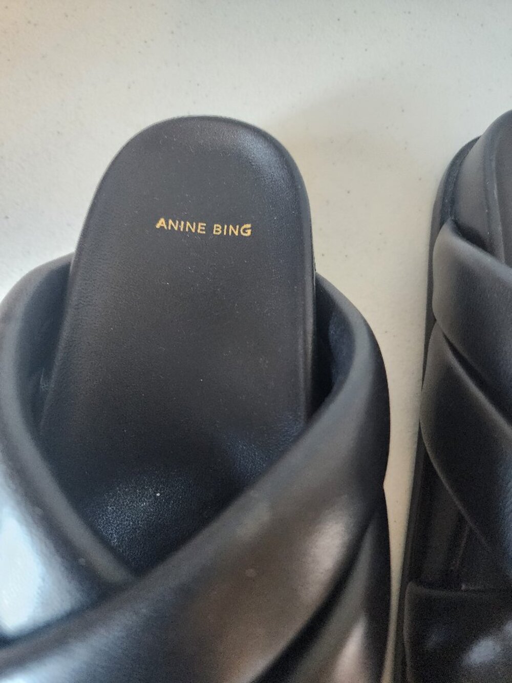Anine Bing Black Emi Leather Slide Sandals - Picture 3 of 16